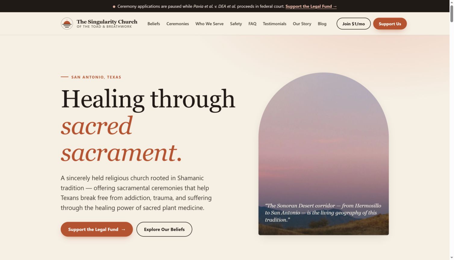 Bufo Church website homepage