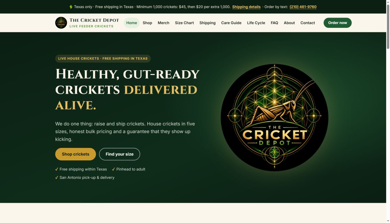 The Cricket Depot website homepage