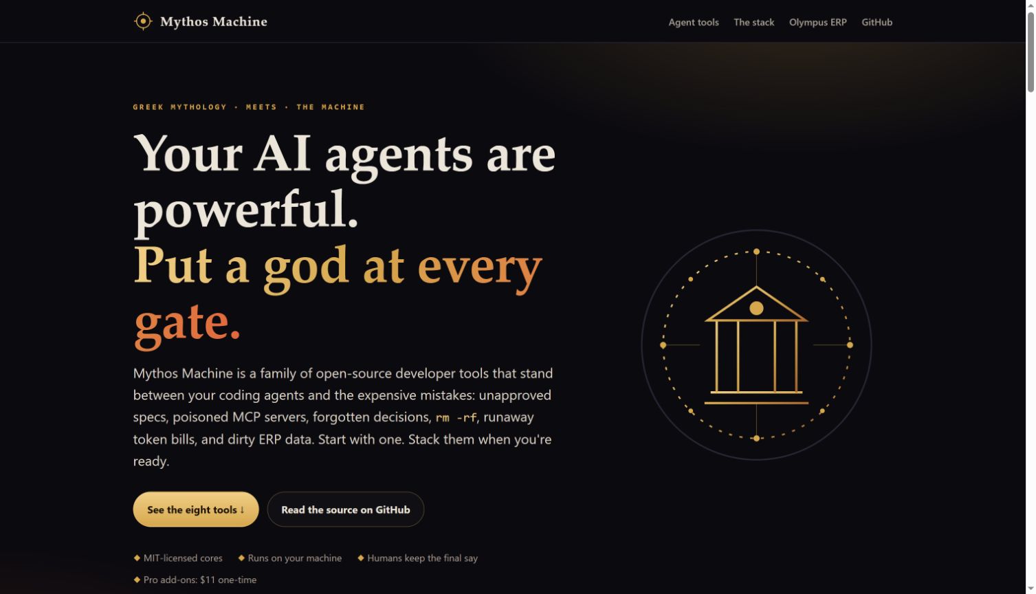 Mythos Machines website homepage